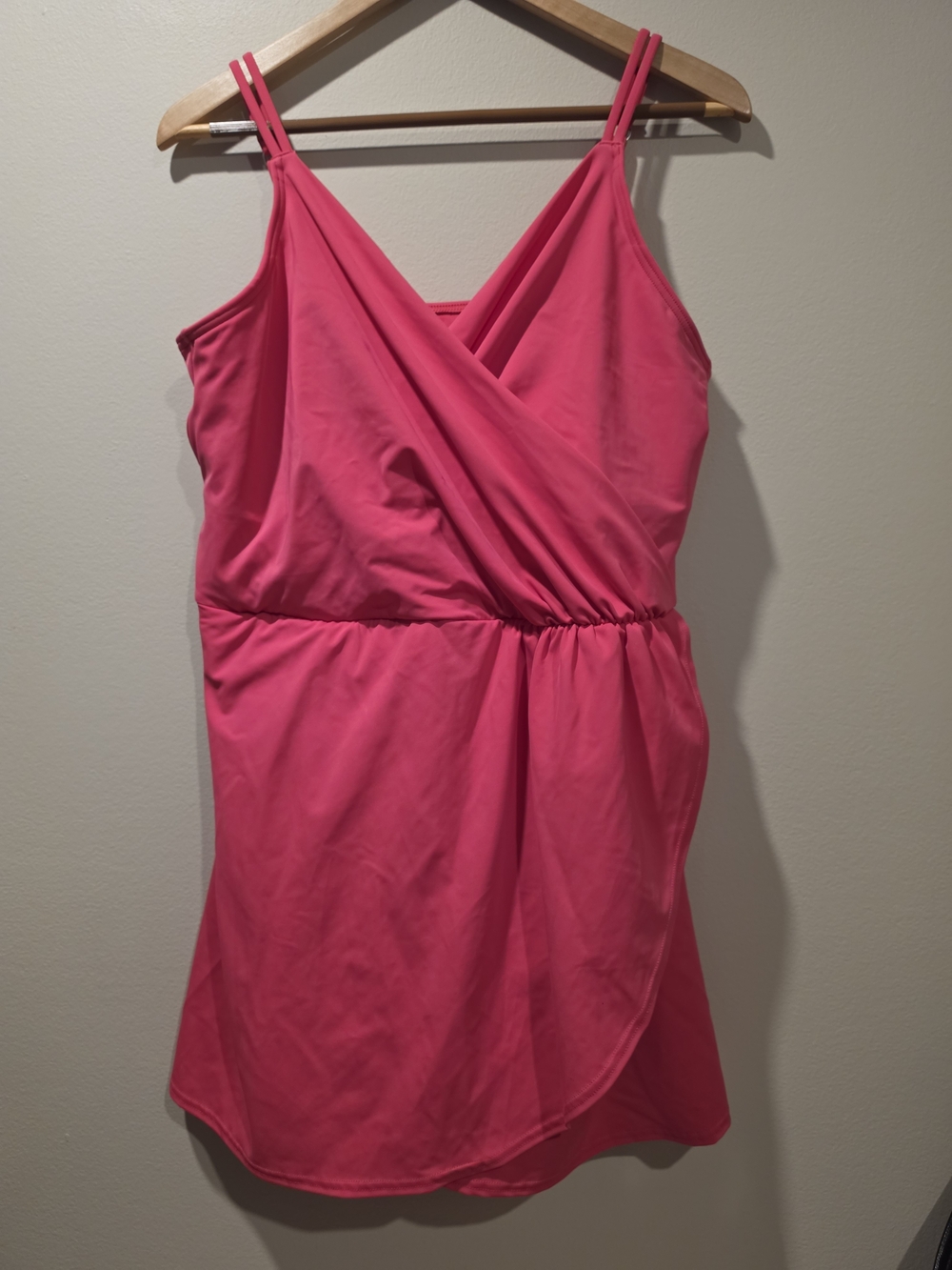 Lands' End Hot Pink Double Strap Crossover Wrap Swim Dress Sz XL 18